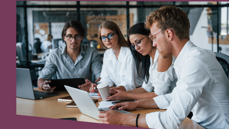 Cover of consultation document with image of 4 people at a desk working collaboratively